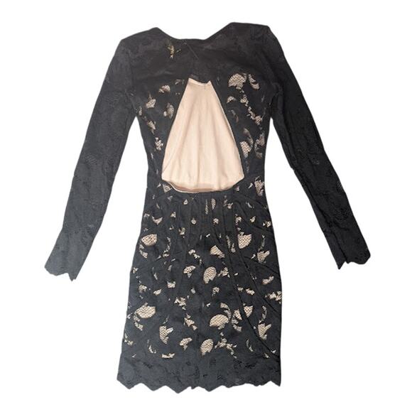 H & M GOLD LABEL-Bare back Bodycon Mini Lace Dress Nude lining size 2 GlamLook - Picture 7 of 10
